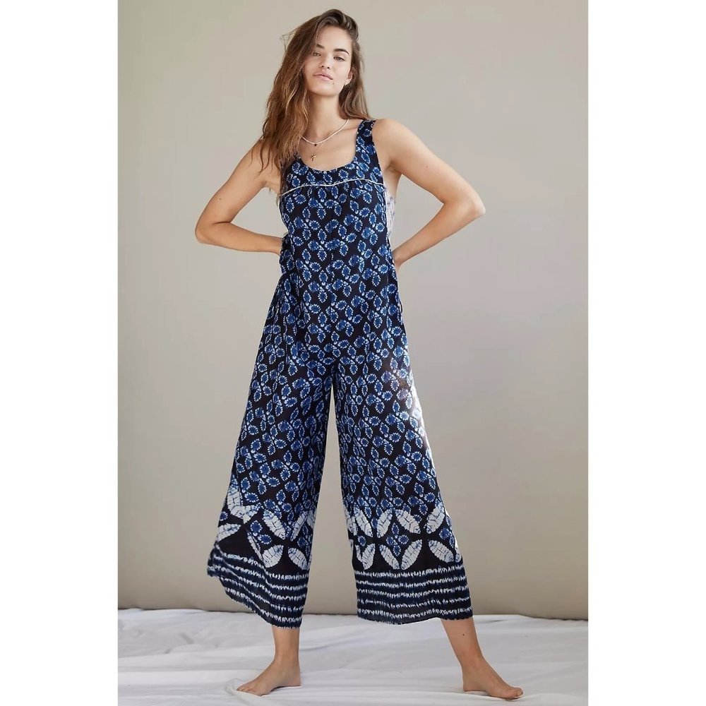 NEW Anthropologie Indigo Blue Bristol Wide-Leg Jumpsuit - Small